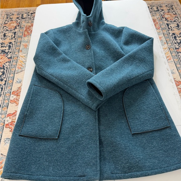 Italian made teal hooded fleece jacket button front cozy coat Size XXL - Picture 6 of 8